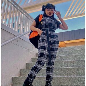 Hot Topic Overalls Blue Black Plaid NWOT XL Goth Grunge